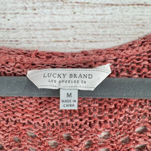 Lucky Brand Open Knit Long Sleeve Sweater Womens Medium Pink Roll Neck - Picture 8 of 11